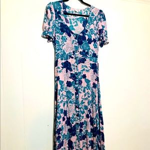 XIX PALMS Teal & Pink T-Shirt Dress W/ Puff Sleeve